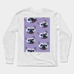 1980s light purple puppy dog pattern french bulldog Long Sleeve T-Shirt